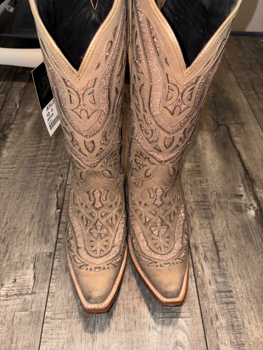 J.B. Dillon Women's Glitter Embroidered Taupe Heeled Cowboy Boots
